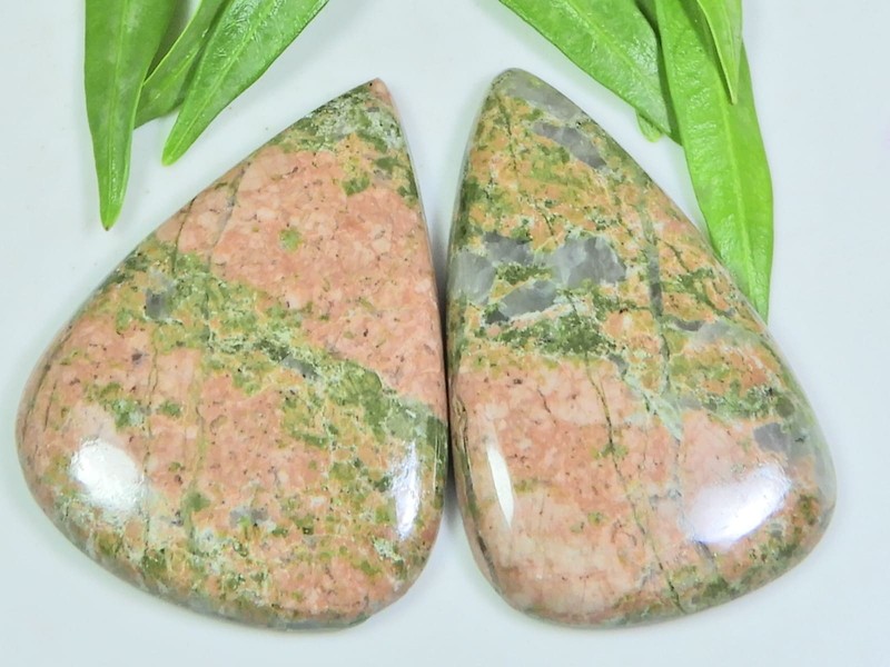 95Cts. 2Pcs Natural Unakite Pear Shape Cabochon Loose Gemstone 26X41-31X41MM