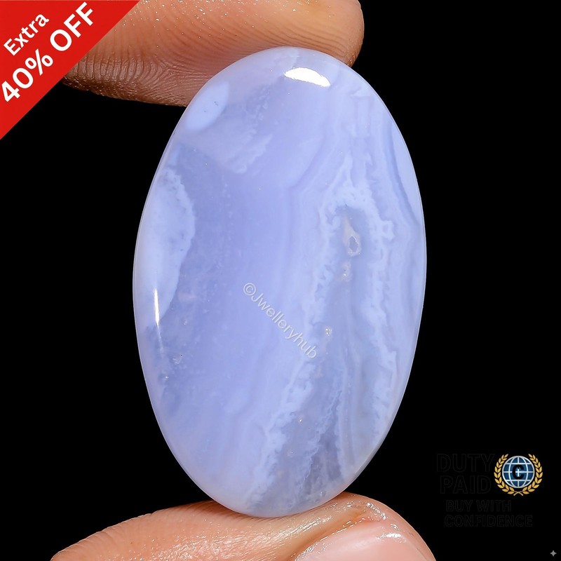 48 Ct. Cts Oval Blue Lace Agate Cabochon Wirewrap Gemstone Natural 35X21X6 mm