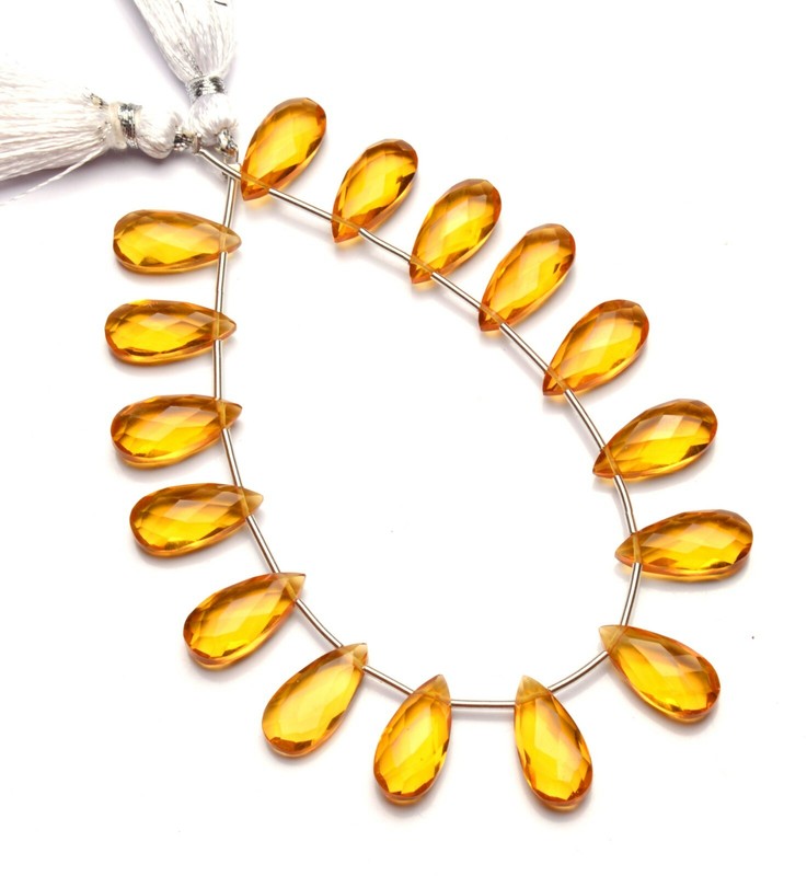 Golden Citrine Color Hydro Quartz Faceted 15x7mm Pear Shape Briolette Beads 7″