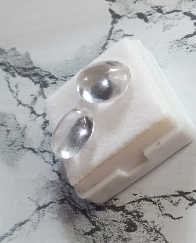 Pair Natural Ceylon, Sri Lanka White Sapphire Oval Cabochon 15x11x5mm & 13x9x5mm
