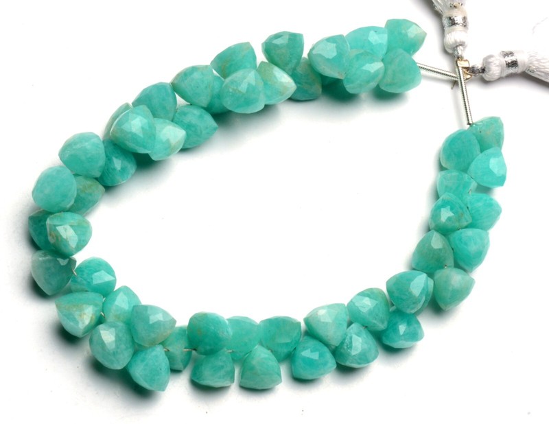 Natural Amazonite Gem 8 to9mm Size Faceted Trillion Shape Briolette Beads 9″
