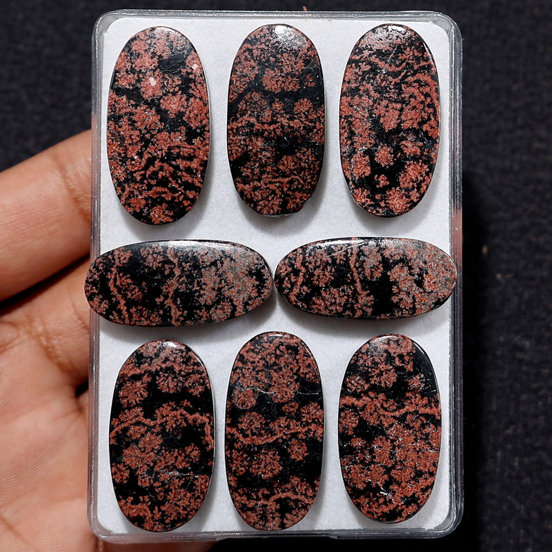 Cherry Blossoms In Lava~ 8 PC Natural Flower Obsidian 28mm-30mm Oval Cabochons