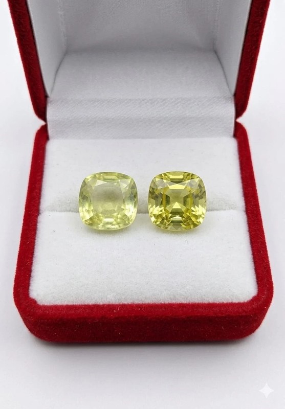 Natural Ceylon Cushion Cut 20 Ct Yellow Sapphire Certified Loose Gemstone Pair gallery