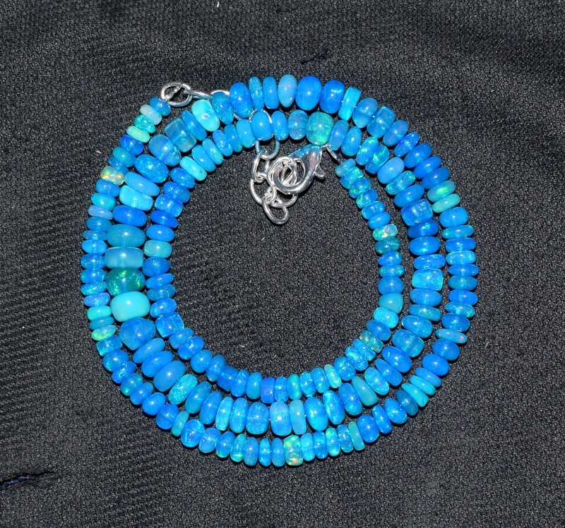 16″Natural Ethiopian Opal Wello Fire Opal Gemstone Bead Necklace