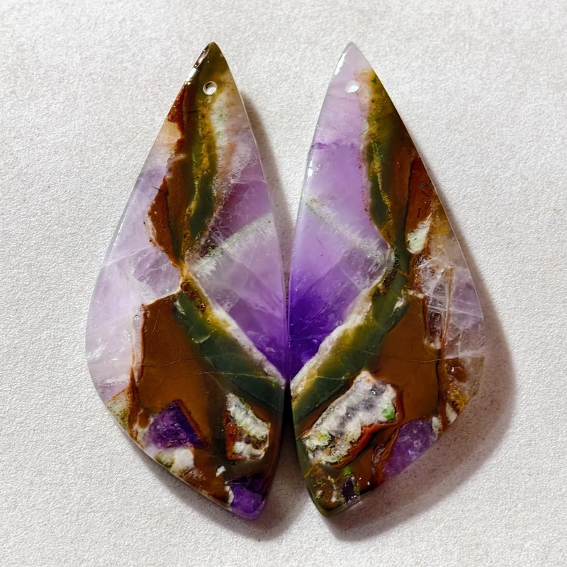 69 Cts Natural Amethyst Drilled Pair Cabochon Gemstone For Earrings 50.5X20.7 MM