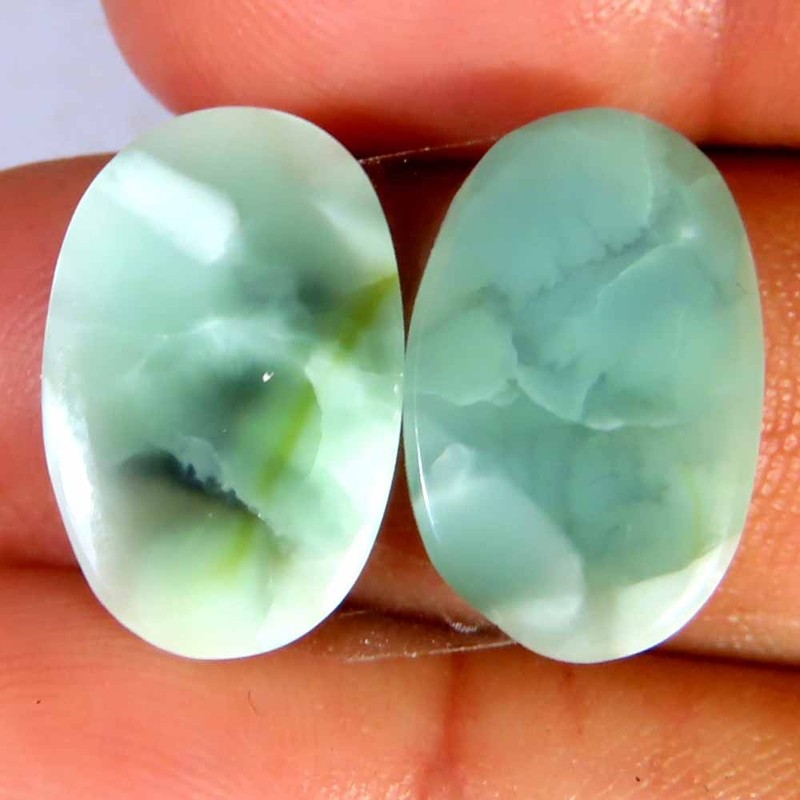 10.80Cts.Natural Green Moonstone Teardrop Oval Pair Cab 11x17x3mm Losse Gems
