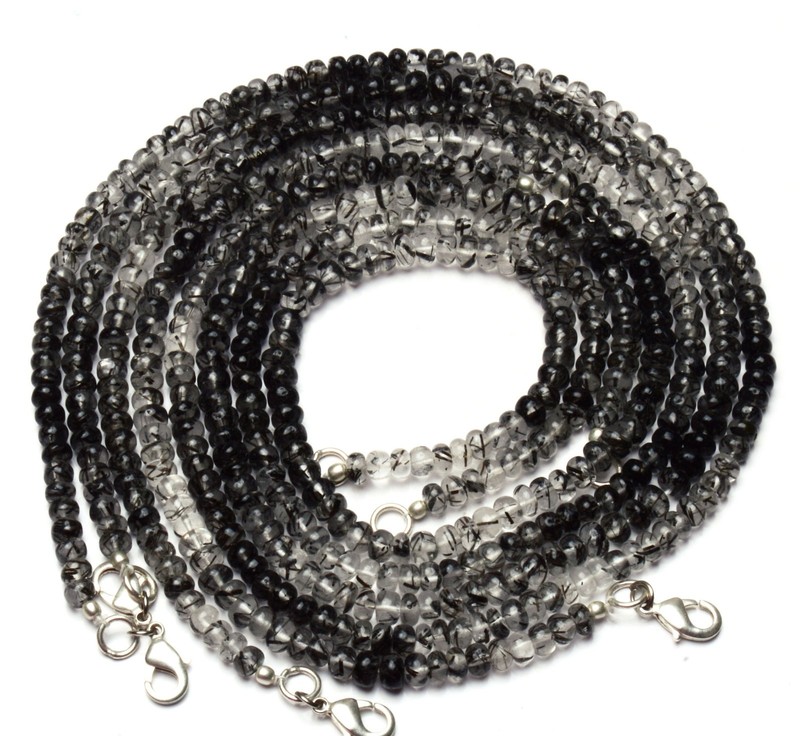 Natural Black Rutile Quartz Gem Smooth 5MM Approx. Rondelle Beads Necklace 17" gallery