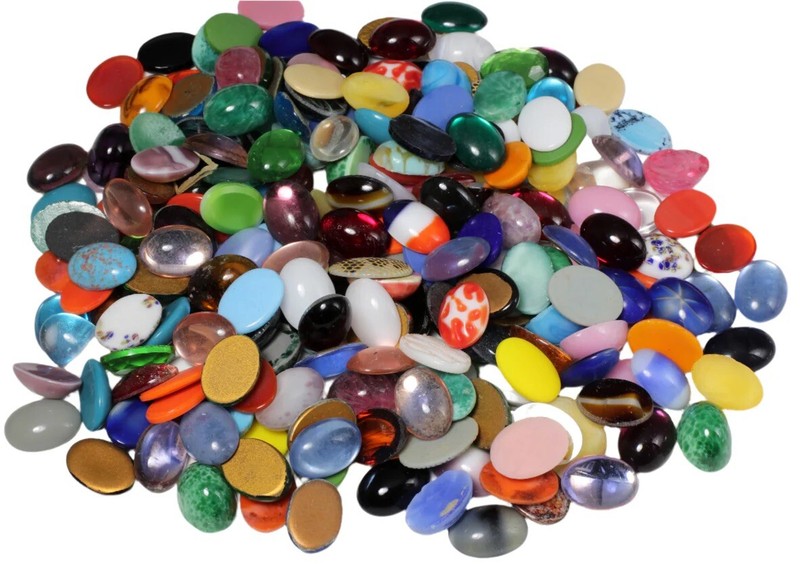 100 Mixed VINTAGE Cabochons Cabs 18×13 mm Oval Flat Back West Germany Confetti