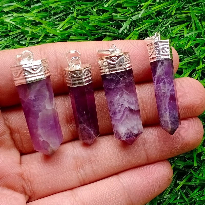 Natural Amethyst Pendant Pencil 20X10 To 40X15mm Approx Gemstone Amethyst Rough gallery