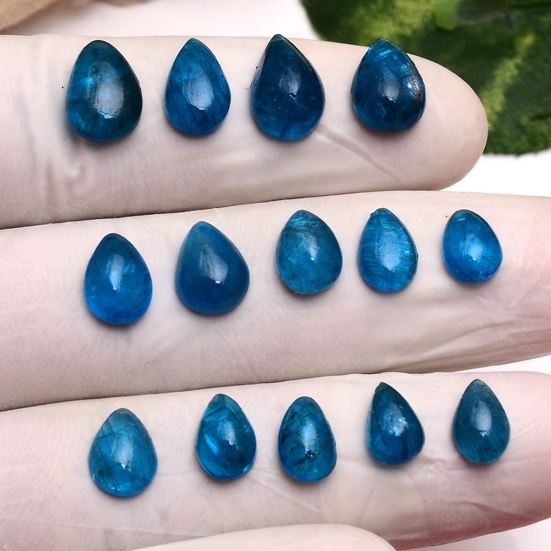 Set 14 Pcs Natural Apatite Untreated 8mm-12mm Pear Stunning Loose Gemstones Lot