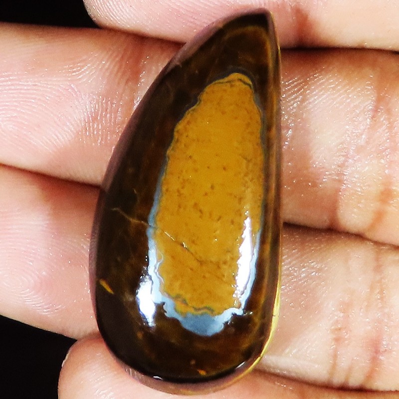 natural TIGER EYE fancy shape cabochon loose gemstone 63.10 Carat. (19x39x10 mm)