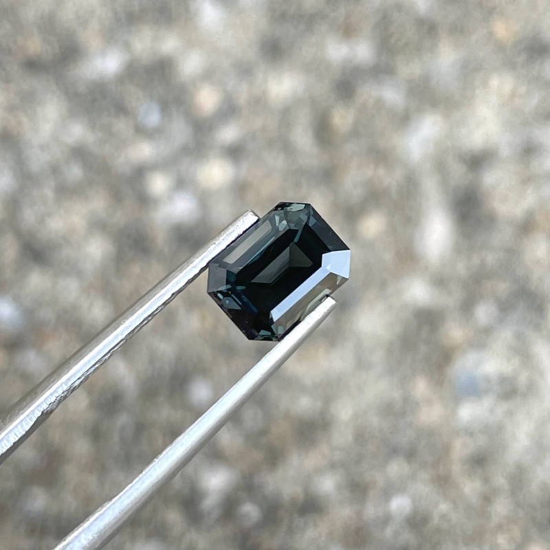 2.35 Carats Natural Metallic Gray Spinel Stone Emerald Cut From Burma gallery