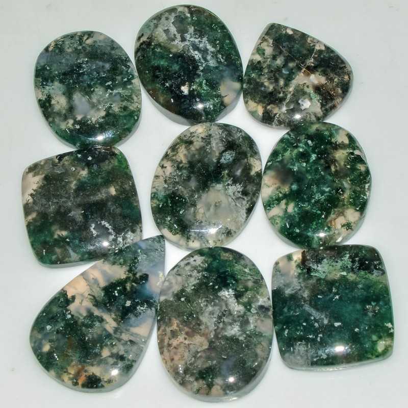 9 Pcs 184 Cts Natural Green Moss Agate Cabochon Gemstone 29×18 20x19mm #18234