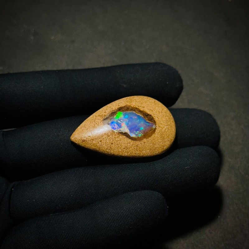 26Ct A++ Grade Australian Boulder Opal, Ironstone Matrix Flash, Loose Opal 40x26 gallery