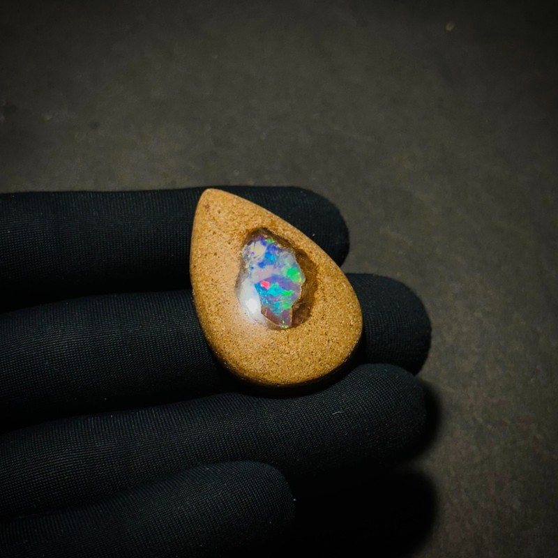 26Ct A++ Grade Australian Boulder Opal, Ironstone Matrix Flash, Loose Opal 40x26 gallery