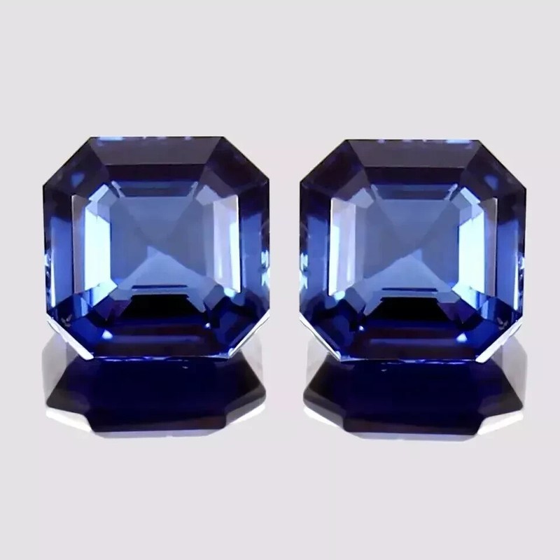 Ceylon Blue Sapphire 70 Ct Natural Asscher Cut Certified Loose Gemstone Pair gallery