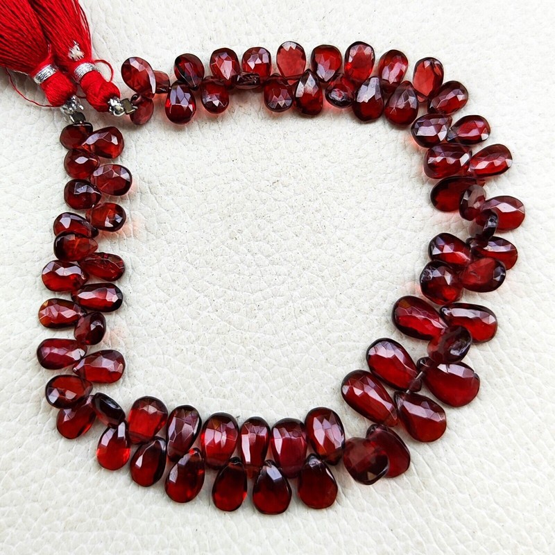 Natural Garnet Gems 7×5 to 10×7 mm Size Faceted Pear Briolette Beads 8″ Strand