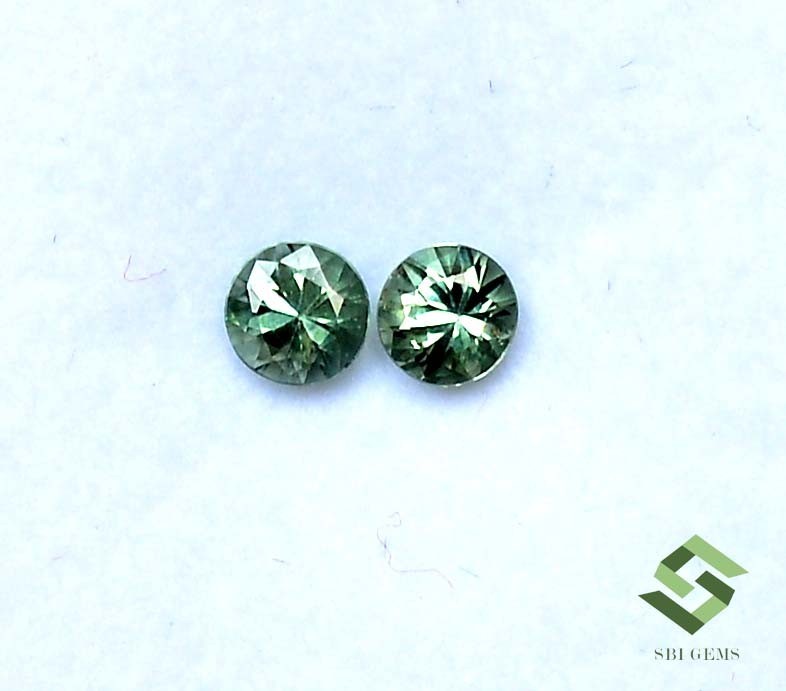 4 mm Natural Green Sapphire Round Diamond Cut Pair 0.61 CTS Loose Gemstones