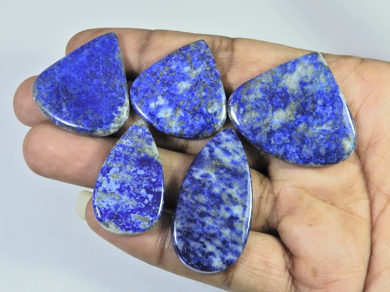 235Cts. Natural Blue Lapis Lazuli Pear Cabochon Loose Gemstone 05Pcs Lot Z866