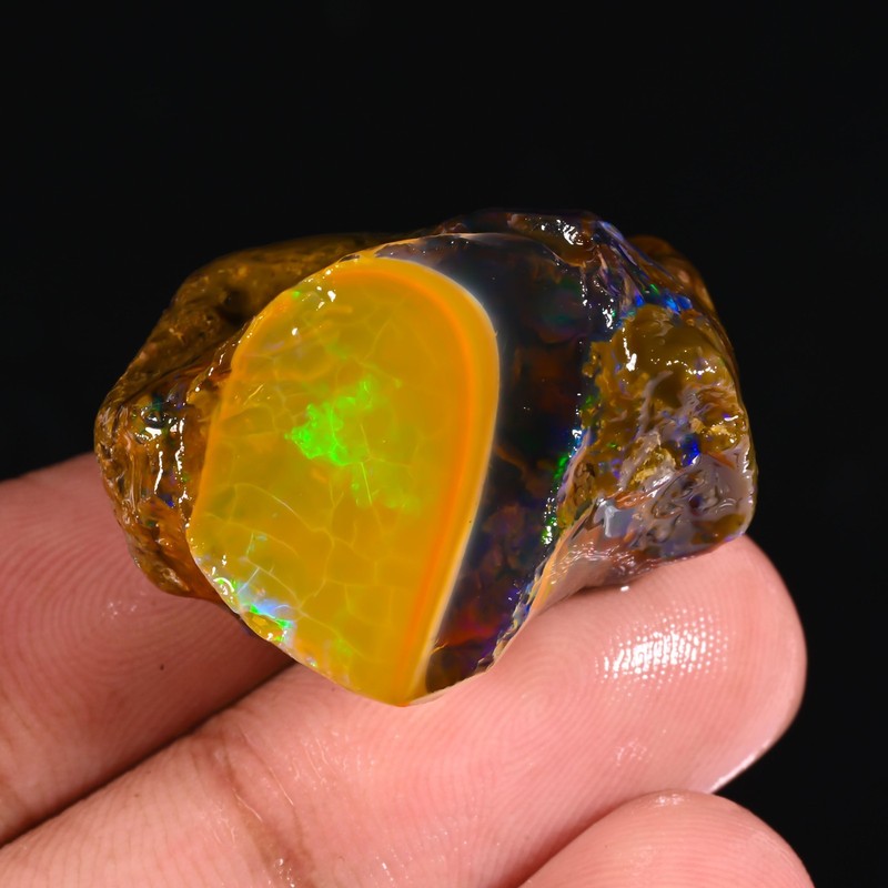 67 Ct Premium Ethiopian Welo Fire Opal Rough 29x20x20 mm Neon Rainbow Play