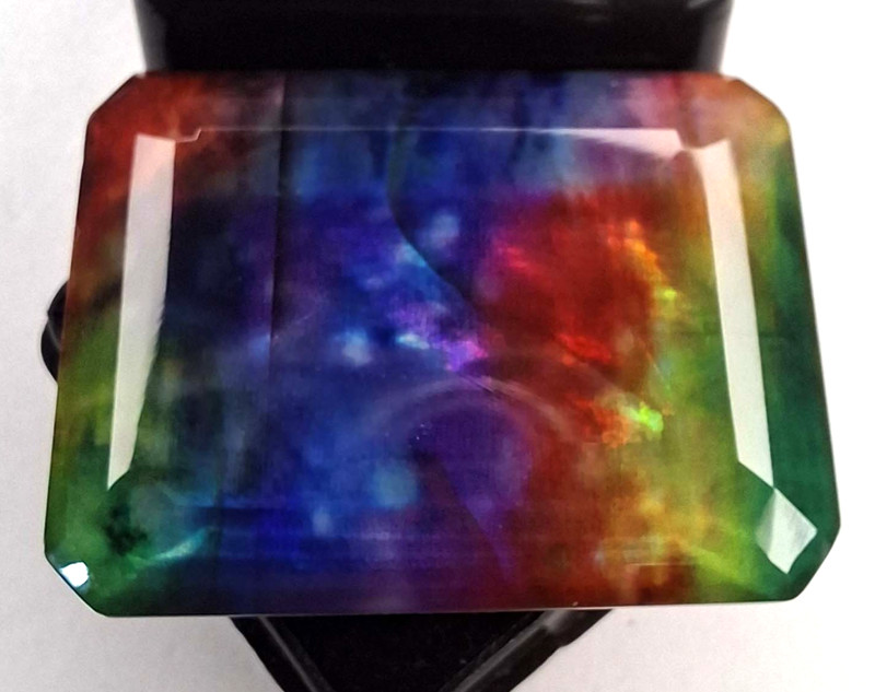 Ammolite Doublet Opal-Like Organic 52-54 Carat Emerald Cut Loose Gemstone RK947