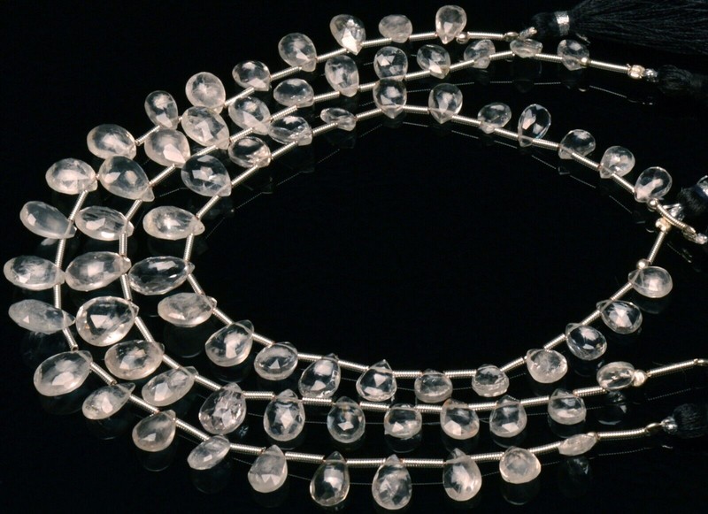Natural Gem Himalayan Ice Quartz 8x6 to 11x8 mm Faceted Pear Briolette 9" Strand gallery