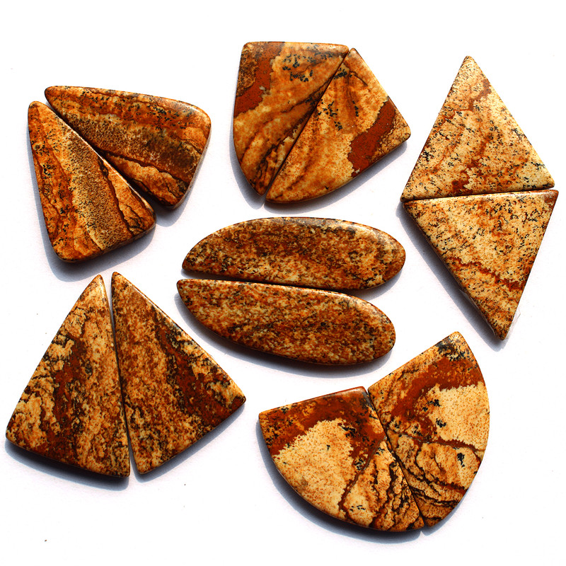 6 Pairs/12 Pcs Natural Picture Jasper 27.7mm-43mm Cabochon Loose Gemstones Lot