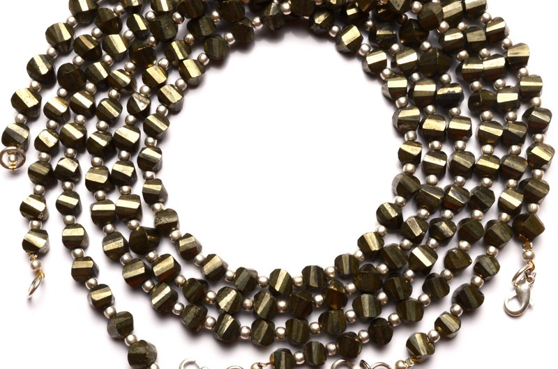 Natural Gemstone Golden Pyrite Faceted 6MM Approx. Twisted Beads 17" Necklace gallery