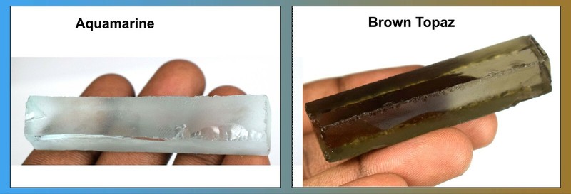 Brown Topaz & Aquamarine 170-190 Ct Gems Slice Rough Pair Certified