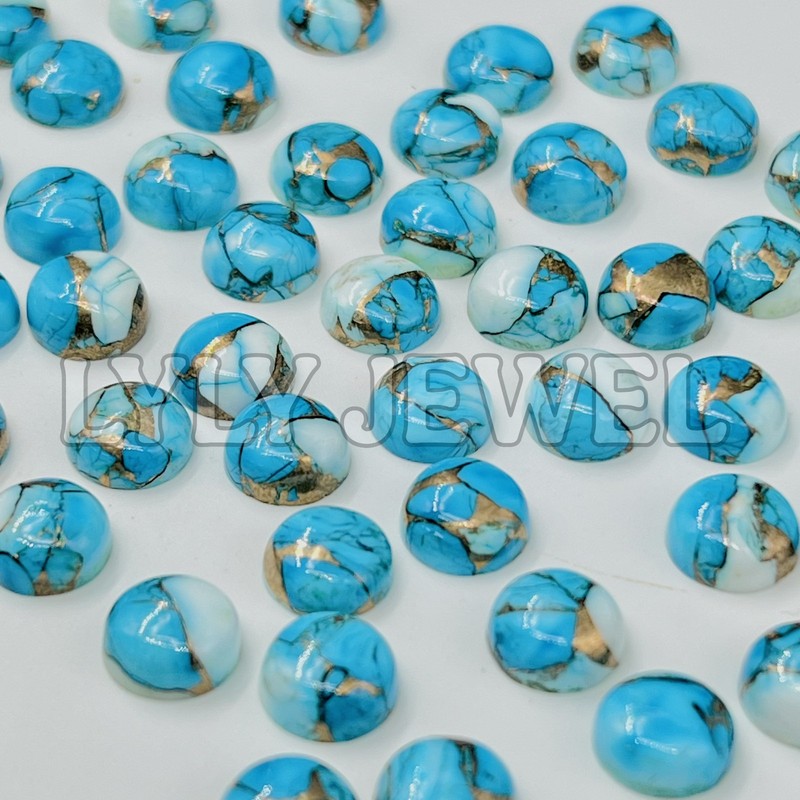 [WHOLESALE] ICE BLUE DAHLIA COPPER TURQUOISE CABOCHON ROUND SHAPE LOOSE GEMSTONE gallery