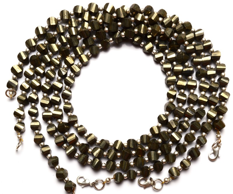 Natural Gemstone Golden Pyrite Faceted 6MM Approx. Twisted Beads 17" Necklace gallery