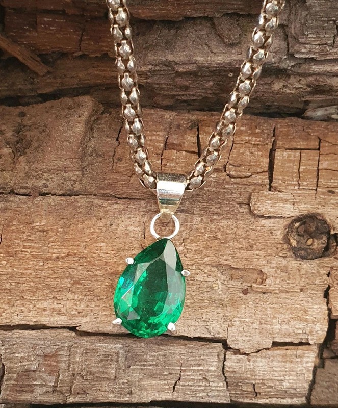 19.20Ct Natural Emerald 925 Silver Pear Cut Pendant Gorgeous Gemstone with chain gallery