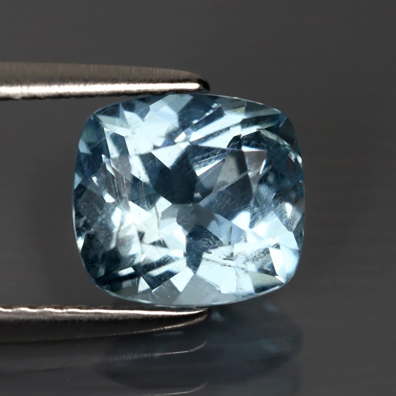 1.62 ct Cushion Cut (8 x 7 mm) Brazil Natural Sky Blue Aquamarine Loose Gemstone