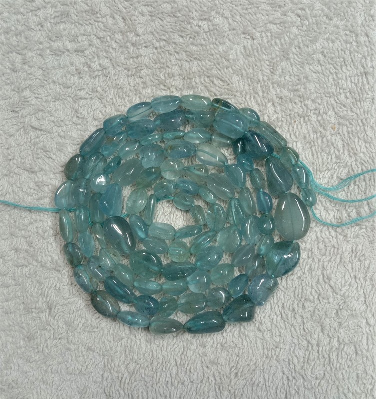17″Inches 100%!! Natural Aquamarine blue-Colour tumble beads…uneven shape..