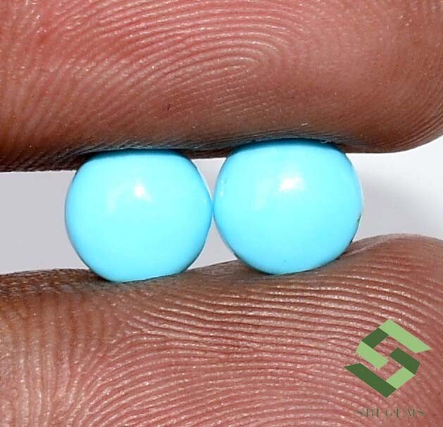 Natural Sleeping Beauty Turquoise Round Cabochon Pair 7 mm Loose Gemstones gallery