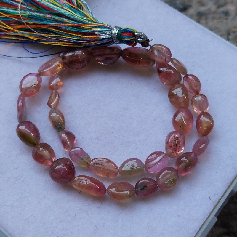 50 Carat 4.5x5-7.5x11 MM Natural Light Pink Bi Color Tourmaline 10 inch Beads gallery