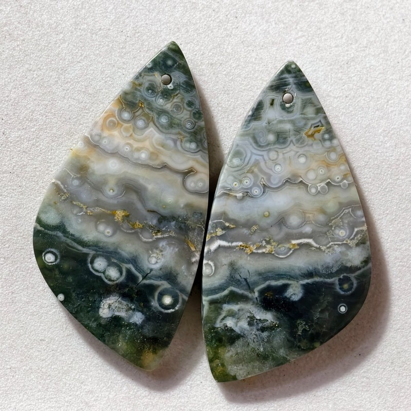 44 Cts Natural Ocean Jasper Drilled Match Pair Cabochon Gemstone 37.2x19.1 MM gallery