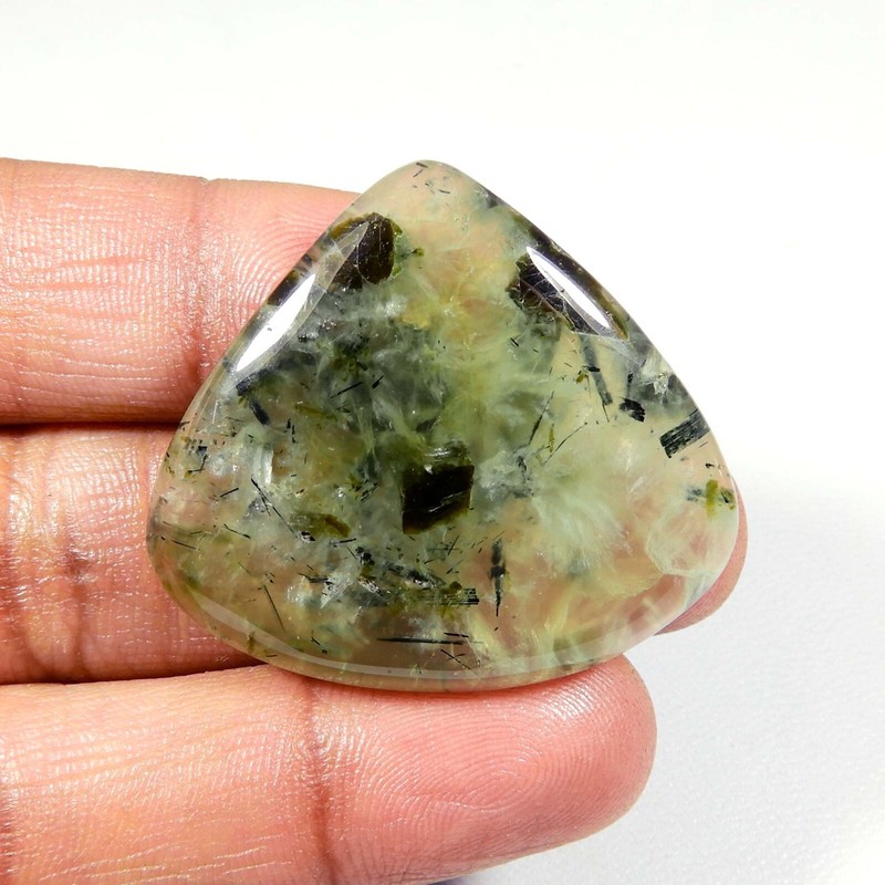 Green Prehnite Rutilated Cabochon Heart Shape Natural Gemstone Loose 80Cts PR-91
