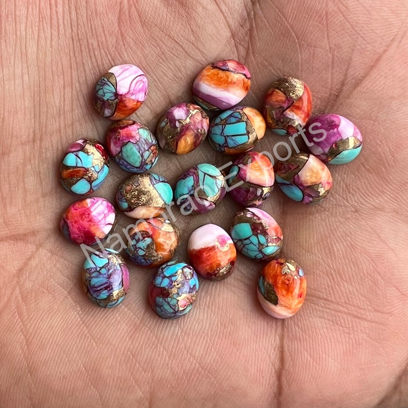 Pink Spiny Oyster Copper Turquoise Oval 6x8 to 18x25 mm Cabochon Loose Gemstone gallery
