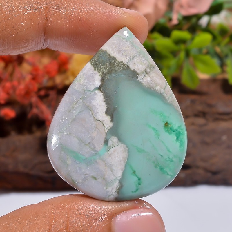 Natural Variscite Pear Cabochon 65Ct Green Loose Gemstone 39X31mm Jewelry Making