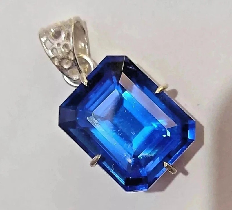 Certified 26 Ct+ Natural Blue Sapphire 925 Solid Silver Pendant Loose Gemstone gallery