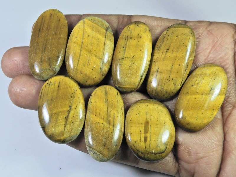 322Cts. Natural Tiger Eye Oval Cabochon Loose Gemstone 8Pcs Lot 33-38 MM