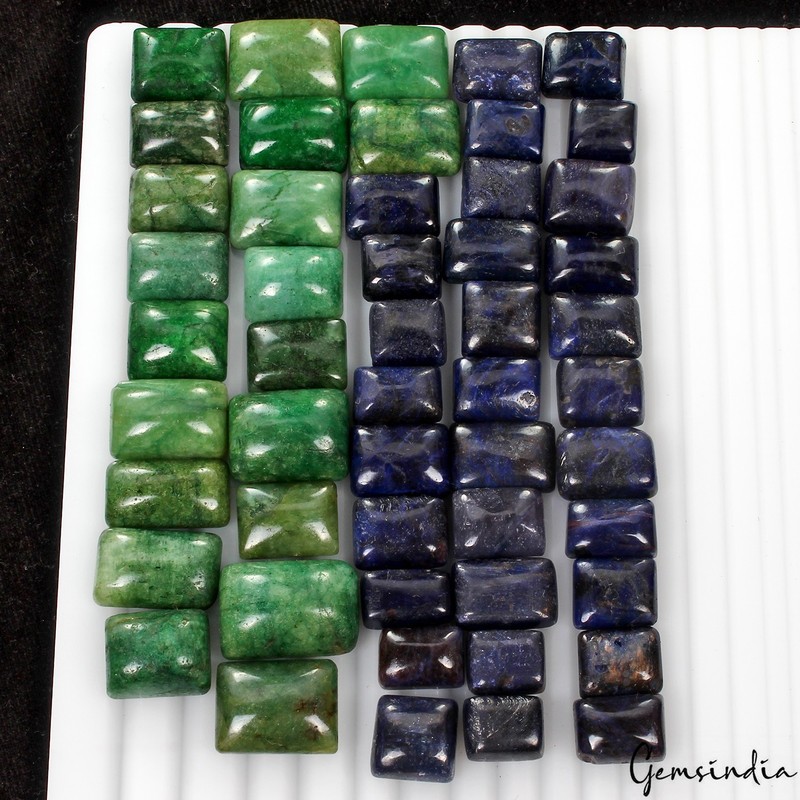 51 Pcs Natural Sapphire Emerald Mix Cabochon Loose 11-21mm Gemstones Lot~ 740 Ct