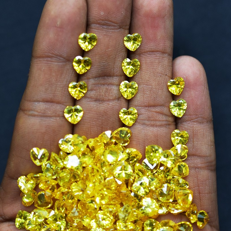 6×6 mm 4 Pcs Natural Yellow Sapphire Certified Flawless Heart Cut Lot Gemstone gallery