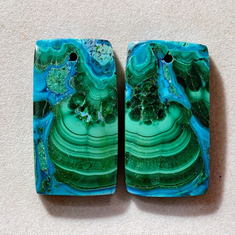 44 Cts Natural Chrysocolla Malachite Drilled Pair Cabochon Gemstone 25.9 X 14 MM