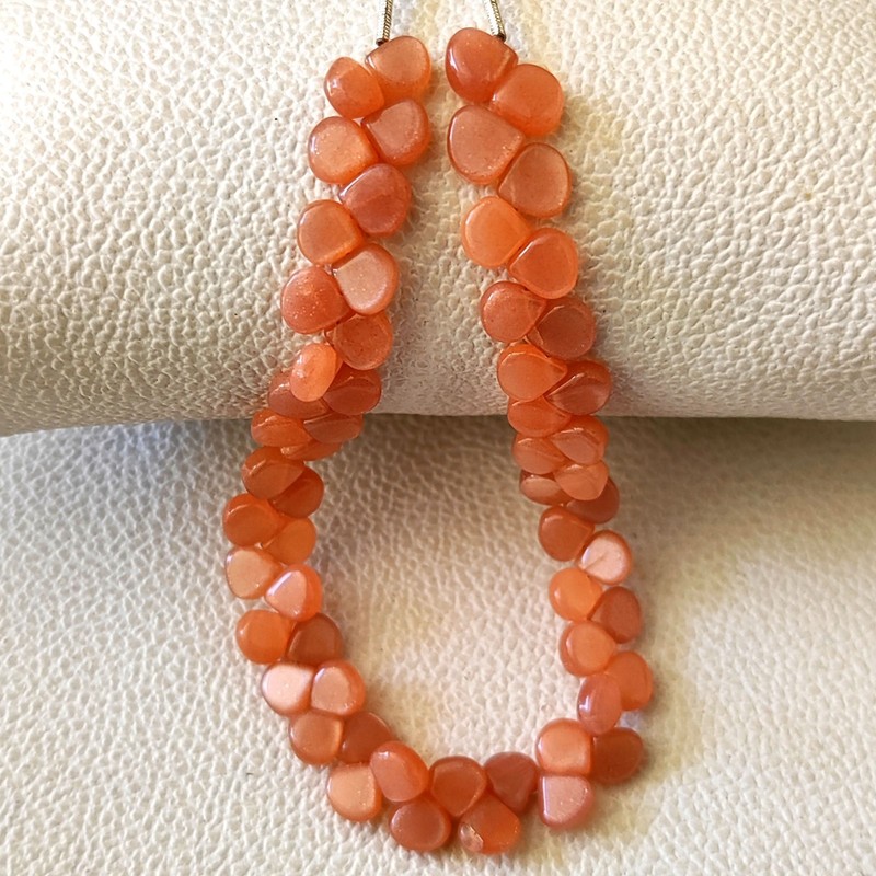 Natural India Peach Moonstone Smooth Heart Beads 6.5mm 8" Strand Loose Gemstones gallery