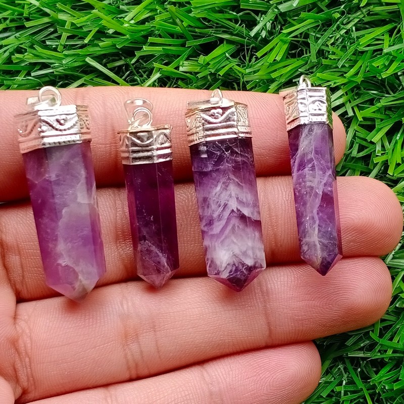 Natural Amethyst Pendant Pencil 20X10 To 40X15mm Approx Gemstone Amethyst Rough gallery