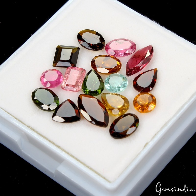 Certified 16 Pc Parcel Of 4-9mm Multi Tourmaline Faceted Mixed 9.90Ct Loose Gems gallery