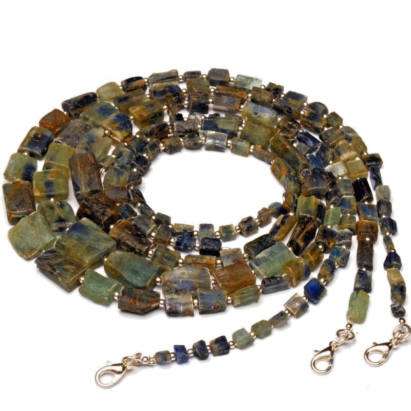 Natural Rough Unpolished Bicolor Kyanite Freeform Nugget Beads Necklace 19" gallery