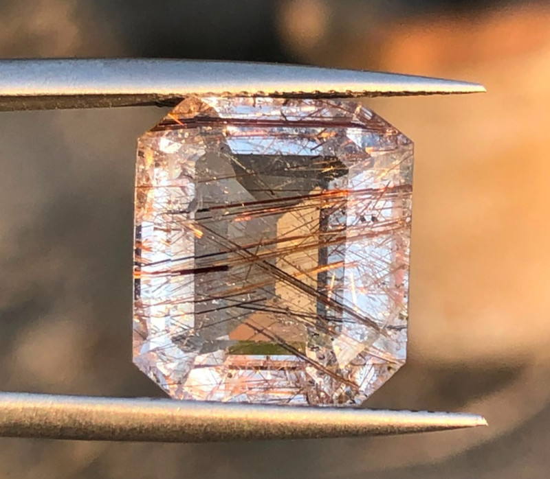 8.50 Ct Golden Rutile Quartz Emerald Step Cut Natural Loose Gemstone Rare